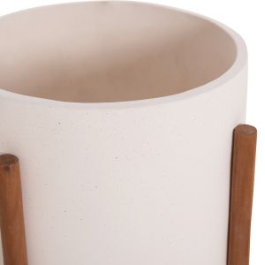 Саксия Rentil HM4684.02L фиброцимент в бял цвят - основа от тик Φ27X66HCM