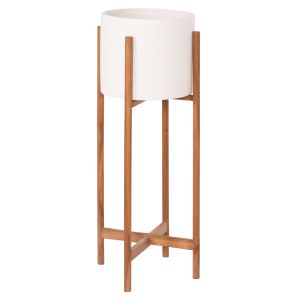 Саксия Rentil HM4684.02L фиброцимент в бял цвят - основа от тик Φ27X66HCM