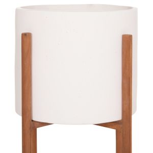 Саксия Rentil HM4684.02L фиброцимент в бял цвят - основа от тик Φ27X66HCM