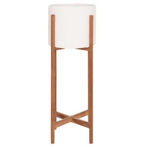 Саксия Rentil HM4684.02L фиброцимент в бял цвят - основа от тик Φ27X66HCM