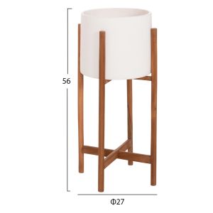 Саксия Rentil HM4684.02S от фиброцимент в бял цвят - основа от тик Φ27X56HCM