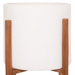Саксия Rentil HM4684.02S от фиброцимент в бял цвят - основа от тик Φ27X56HCM