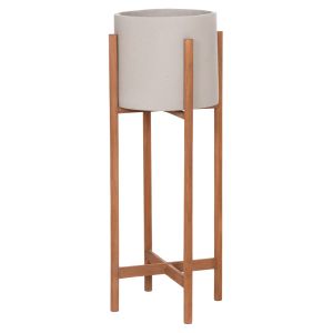 Саксия Rentil HM4684.03L фиброцимент в сив цвят - основа от тик Φ27X66HCM