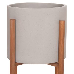 Саксия Rentil HM4684.03L фиброцимент в сив цвят - основа от тик Φ27X66HCM