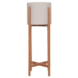 Саксия Rentil HM4684.03L фиброцимент в сив цвят - основа от тик Φ27X66HCM