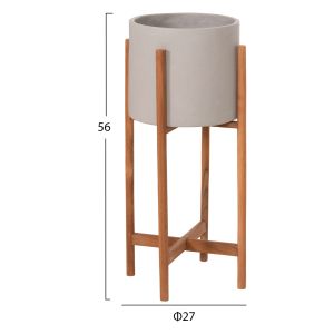 Саксия Rentil HM4684.03S фиброцимент в сив цвят - основа от тик Φ27X56HCM