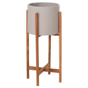 Саксия Rentil HM4684.03S фиброцимент в сив цвят - основа от тик Φ27X56HCM
