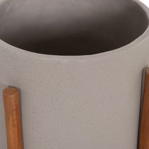 Саксия Rentil HM4684.03S фиброцимент в сив цвят - основа от тик Φ27X56HCM