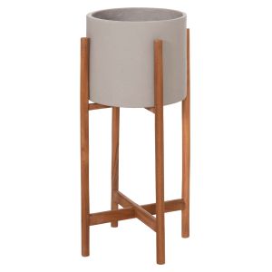 Саксия Rentil HM4684.03S фиброцимент в сив цвят - основа от тик Φ27X56HCM