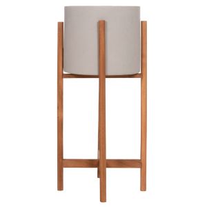 Саксия Rentil HM4684.03S фиброцимент в сив цвят - основа от тик Φ27X56HCM