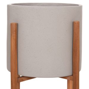 Саксия Rentil HM4684.03S фиброцимент в сив цвят - основа от тик Φ27X56HCM