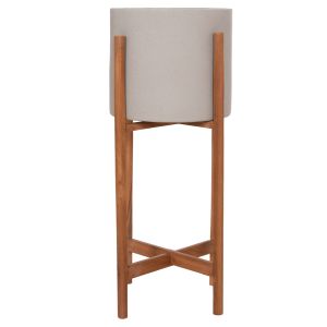 Саксия Rentil HM4684.03S фиброцимент в сив цвят - основа от тик Φ27X56HCM