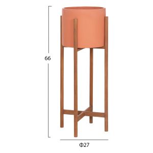 Саксия Rentil HM4684.08L фиброцимент в цвят теракота - основа от тик Φ27X66HCM