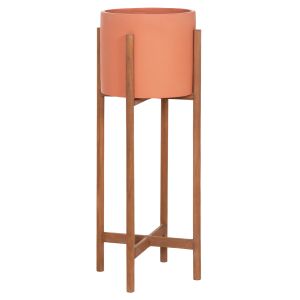 Саксия Rentil HM4684.08L фиброцимент в цвят теракота - основа от тик Φ27X66HCM