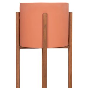 Саксия Rentil HM4684.08L фиброцимент в цвят теракота - основа от тик Φ27X66HCM