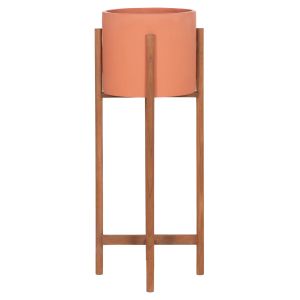 Саксия Rentil HM4684.08L фиброцимент в цвят теракота - основа от тик Φ27X66HCM