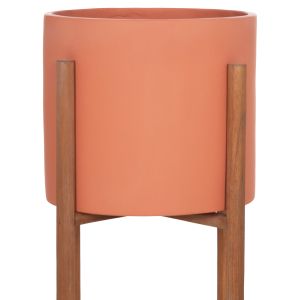Саксия Rentil HM4684.08L фиброцимент в цвят теракота - основа от тик Φ27X66HCM