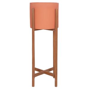 Саксия Rentil HM4684.08L фиброцимент в цвят теракота - основа от тик Φ27X66HCM