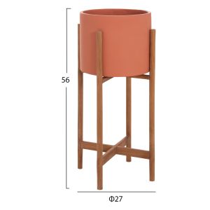 Саксия Rentil HM4684.08S фиброцимент в цвят теракота - основа от тик Φ27X56HCM