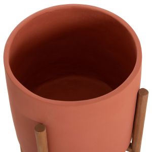 Саксия Rentil HM4684.08S фиброцимент в цвят теракота - основа от тик Φ27X56HCM