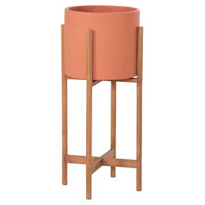 Саксия Rentil HM4684.08S фиброцимент в цвят теракота - основа от тик Φ27X56HCM