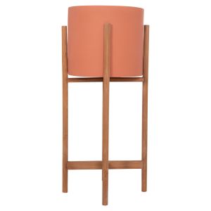 Саксия Rentil HM4684.08S фиброцимент в цвят теракота - основа от тик Φ27X56HCM