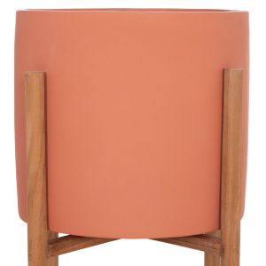 Саксия Rentil HM4684.08S фиброцимент в цвят теракота - основа от тик Φ27X56HCM