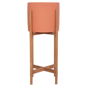 Саксия Rentil HM4684.08S фиброцимент в цвят теракота - основа от тик Φ27X56HCM