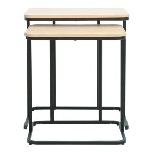 Set of 2 Dunest side tables in natural shade - black metal legs 54x40x60cm