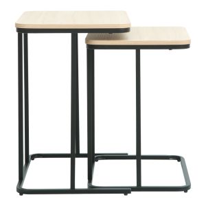 Set of 2 Dunest side tables in natural shade - black metal legs 54x40x60cm