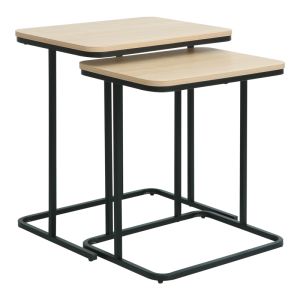 Set of 2 Dunest side tables in natural shade - black metal legs 54x40x60cm