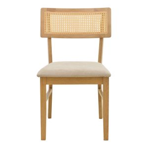 Стол Raffles от каучуково дърво с полиратан и сиво-бежов плат 47x48x83.5 см