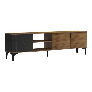 Riba TV cabinet, walnut-black marble look, 180x34x51cm