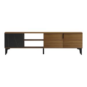 Riba TV cabinet, walnut-black marble look, 180x34x51cm