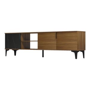Riba TV cabinet, walnut-black marble look, 180x34x51cm