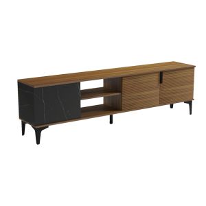 Riba TV cabinet, walnut-black marble look, 180x34x51cm