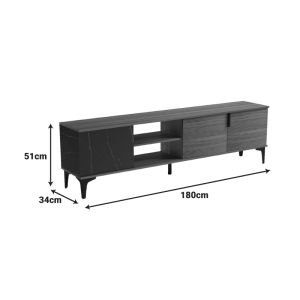 Riba TV cabinet, walnut-black marble look, 180x34x51cm