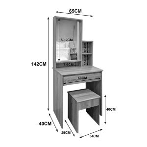 Dressing table Larnia with mirror and stool Sonoma 65x40x142cm