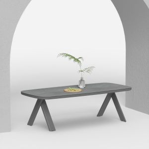 DINING TABLE CRANFIELD SM6499.01 DARK GREY ALUMINUM-GLASS 242X110X74CM.