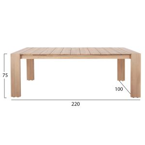 Dining table Filem HM6450 acacia wood in light natural color 220X100X75 cm.