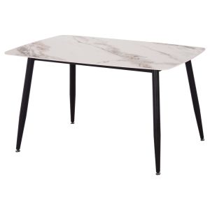 Dining table Raven HM9854.04 ceramic top with natural Calacatta marble - black metal legs 120X70X73 cm.