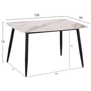 Dining table Raven HM9854.04 ceramic top with natural Calacatta marble - black metal legs 120X70X73 cm.
