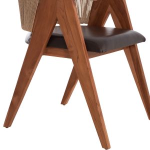 Трапезен стол Brann HM18238.11 тиково дърво-въже-кафяв Pu 60X67X76ВСМ.