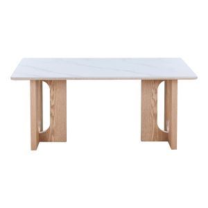 Dining table Benqui sintered stone-MDF in marble white color - base in natural color 160x90x75cm