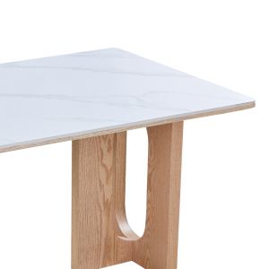 Dining table Benqui sintered stone-MDF in marble white color - base in natural color 160x90x75cm