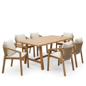 Malibu 7-piece dining table, solid acacia wood, 180x90x75 cm