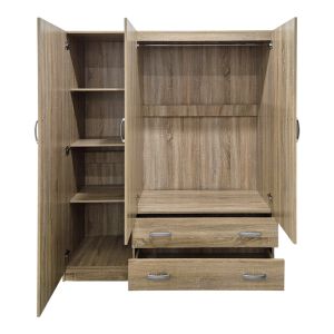 Трикрилен гардероб с 2 чекмеджета Alvia sonoma 150x51x180см