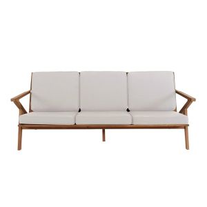 Three-seater garden sofa with cushions Dahlia solid teak in natural color with cream cushions 190X76X82CM