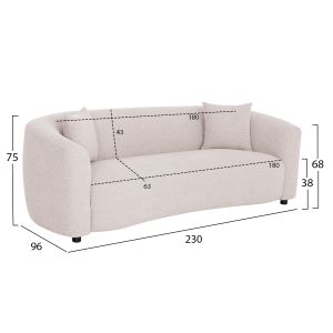 Three-seater sofa Nord HM3321.02 light beige fabric 230X96X75 cm.