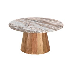 Coffee table Ezerdian solid acacia wood in natural color and marble top Diameter 90x45 cm